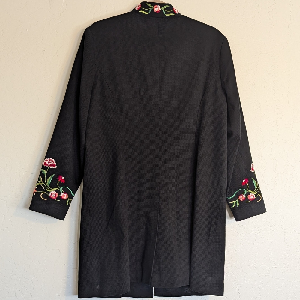 VTG 90s Victor Costa Occasion Black Floral Embroidery Duster Jacket Boho Cottage - Picture 3 of 11
